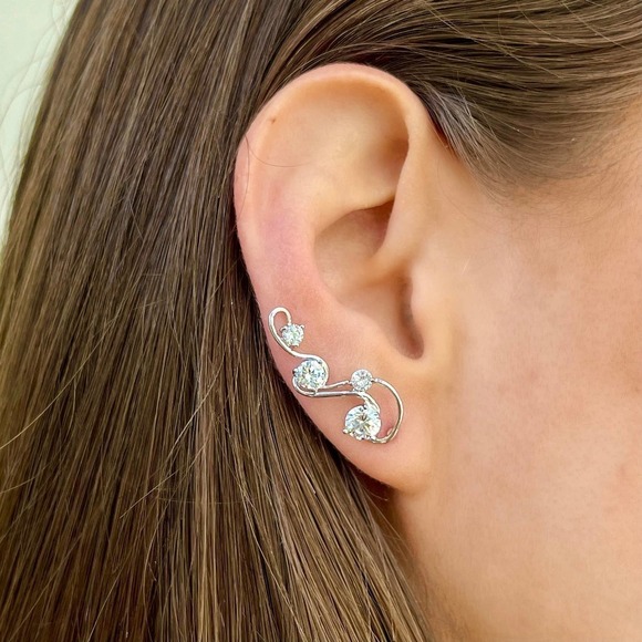 MELODY EAR CLIMBERS WITH SIMULATED DIAMONDS - WHITE SILVER - Picture 2 of 4